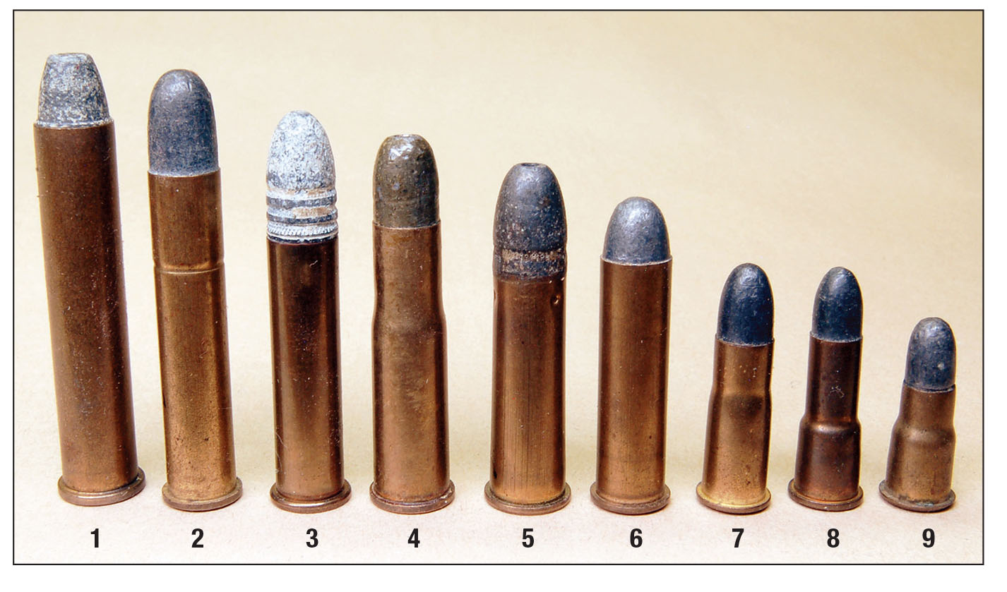 These small cartridges include the (1) .32 Ideal, (2) .300 Sherwood, (3) .32 Extra Long, (4) Jeffrey .275, (5) .310 Cadet, (6) .300 Rook, (7) 297/250 Rook, (8) 297/230 Long and (9) 297/230 Short.